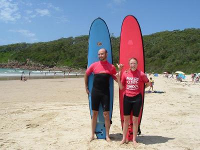 Guill and me after surfing (well, attempting to) for 2 hours