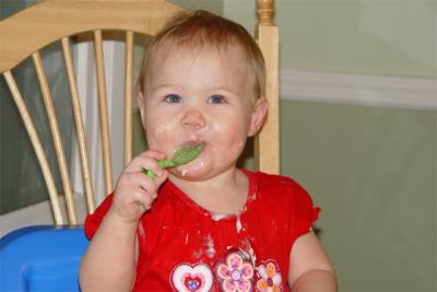 Reagan eating yogurt