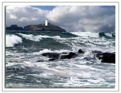 Lighthouse amongst the surf, Godrevy, Cornwall (1500)