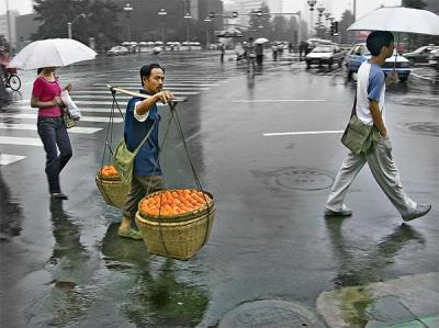 Rainy Morning with Orange Man, Chengdu