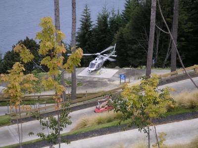 Helicopter next to the course