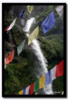 Waterfall behind the Prayer Flags, North Sikkim