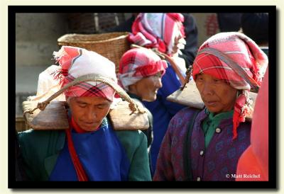 Ahka Women with back Baskets at Market, Xishuangbanna