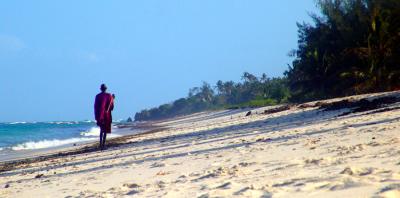 Masai walking on Tiwi Beach
