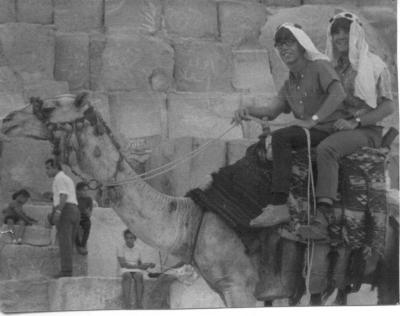 2 Steves on a camel in front of the Great Pyramid