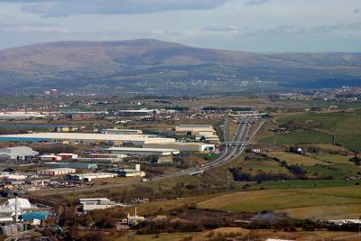 Pendle Hill and the M65 from Jubilee tower, Darwen