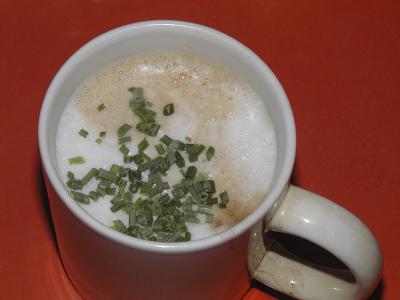 Capuccino with Chives, made when I wasn't awake (meant to put cinnamon in!)