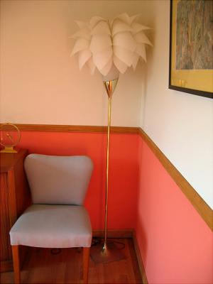Artichoke Lamp - actually a hanging light perched on a floor lamp.
