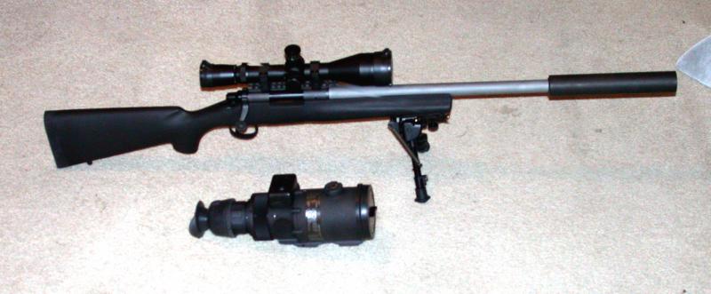 300 Whisper, SWR 308 suppressor, 16 Hart BBL, 700 action, Gen 3 night sight.