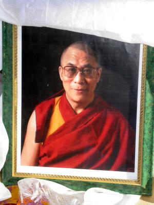 This photo of the Dalai Lama looks over the area where the mandala was made.