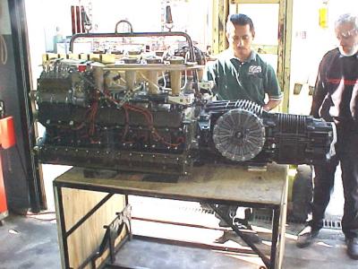 Engine and transaxle bolted together. A rare sight as they are installed in the car sepratley