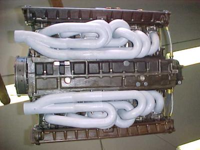 Bottom view of engine with the headers insalled. Very rare shot