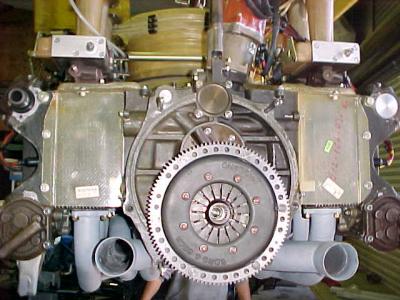 Rear view of engine with the headers on