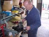 Gustauv using another factory tool ( borrowed from Ron at Morsespeed THANKS RON ) to flare the brake pipes