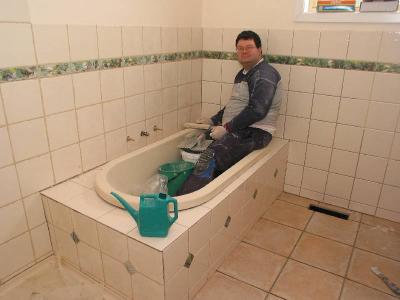 in the bath, grouting