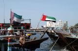 Dhows docked along Corniche Road, Sharjah Creek