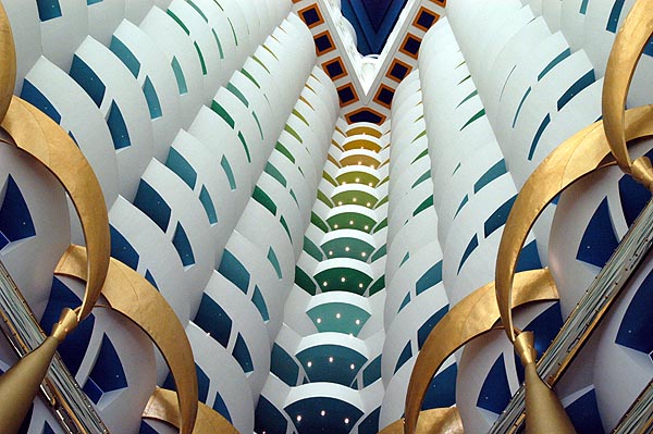 Looking up inside the atrium of the Burj al Arab