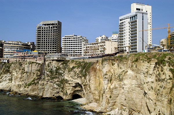 Raouche district of Beirut along the cliffs near Pigeon Rocks