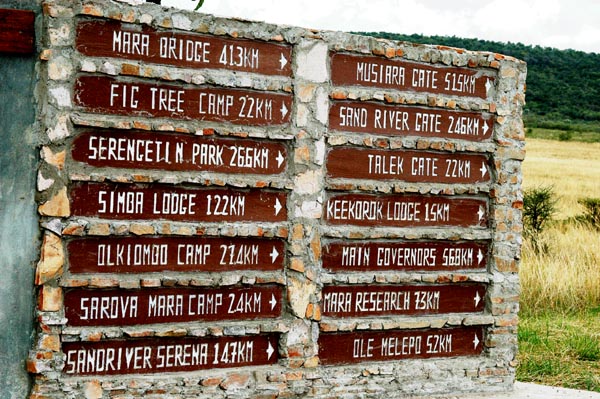 Distances to the various camps from the main gate