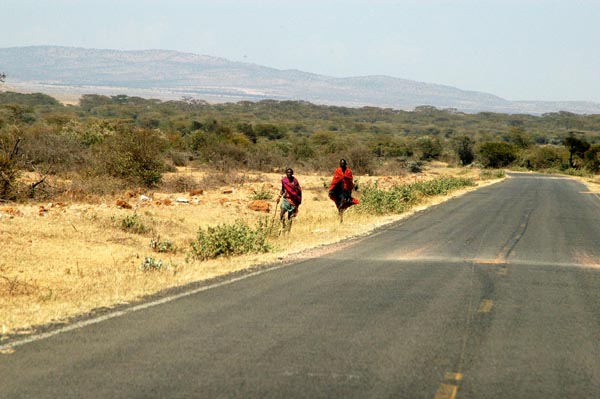 Maasai along the road to the Mara