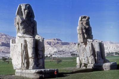 Giant Monuments Near Luxor - Note Young Paul Grupp Standing Below the Colossus on the Left
