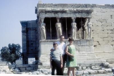 Bob, Paul, and Elizabeth on Acropolis in  Athens - Porch of the Maidens - 1967