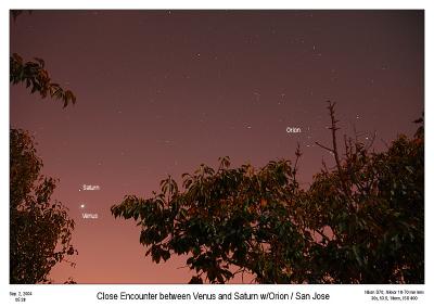Close Encounter between Venus and Saturn w/Orion