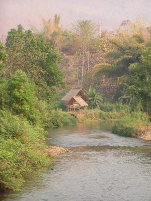 Hut on river in Pai