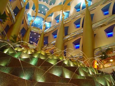 Looking up the worlds tallest atrium from the lobby of the Burj Al Arab