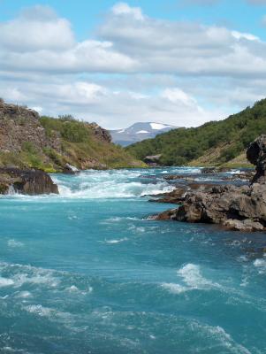 Hvita River looking toward Langjokull Glacier near Barnafoss