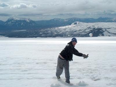Throwing a snowabll on the glacier Langjokull