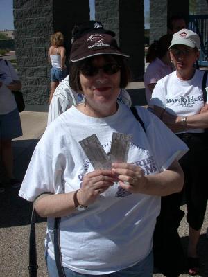 Judy holds our tickets