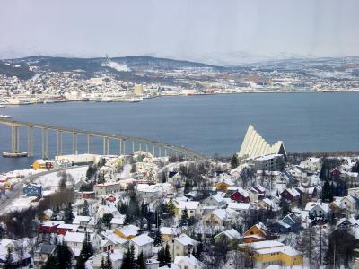 View from the mainland, with the prominent profile of the Polar Cathedral.