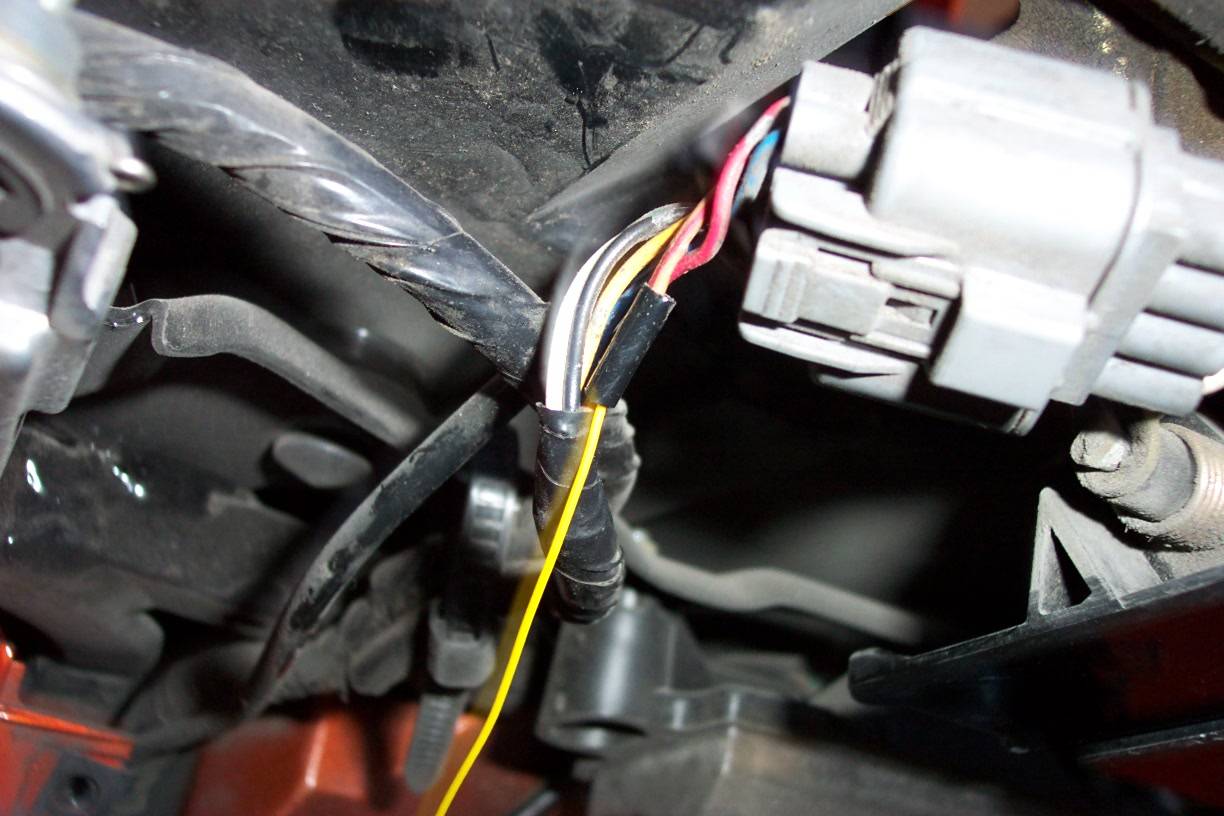 Or, you can solder and heat shrink the new wire to the existing brown/red wire as I did