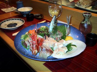 A beautiful platter of sashimi at Ebisu Restaurant in the East Village, in downtown Manhattan, NYC