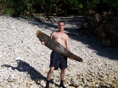 prop blade discovered while snorkeling at Orote Point (complete with farmer's tan)