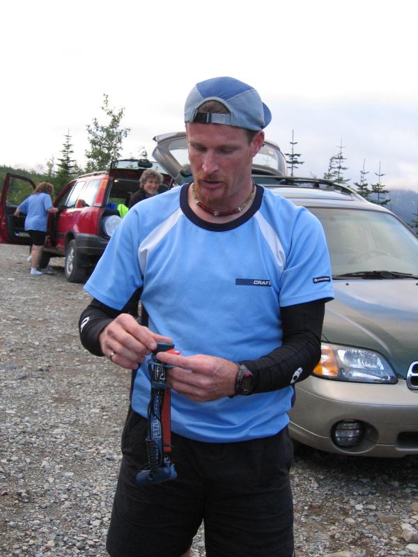 OLLALIE MEADOWS<BR>Mile 47</br><br>Mike Adams gets ready to pace Justin</br>