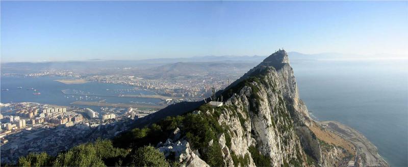 Rock of Gibraltar panorama. Spain in the distance.