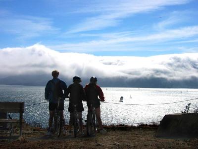 Bikers & fog from Angel Island