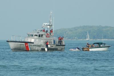 Lake Erie Coast Guard checking out a boater near Kellys Island