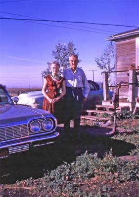 Bob and Gladys (Lorraine) at farm; Diana, Sask., 1964