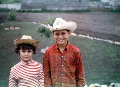 Lorraine and Chris at farm; Diana, Sask., 1968