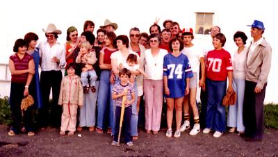 Weisshaar family picnic at farm; Diana, Sask., 1979
