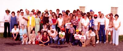 Weisshaar family picnic (with other friends/family) at farm; Diana, Sask., 1979