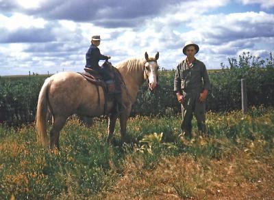 Paul and Steve at Fred and Hattie's farm; Wilcox, Sask., 1953