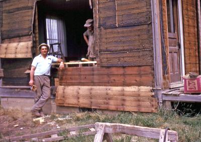 Paul and Ernie Cooper at farm (remodeling); Diana, Sask., 1962