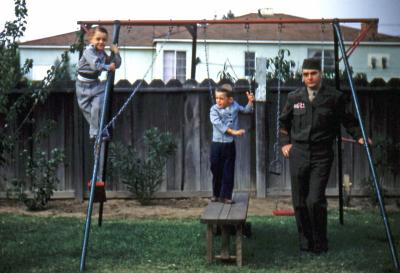 Steve, Greg, and Paul at Bob and Gladys'; Inglewood, Calif., 1952 - BACKWARDS
