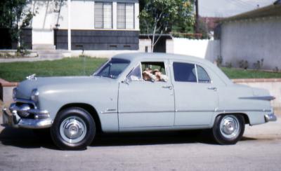 Steve and Greg in Bud's car; Inglewood, Calif., 1951