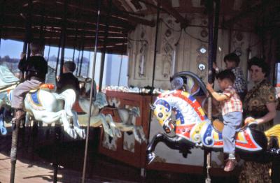 Steve, Greg, and Lorraine at amusement park; Inglewood, Calif., 1951