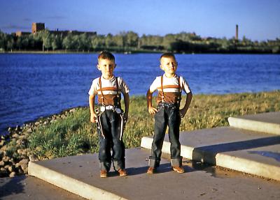 Greg and Steve at Wascana Lake; Regina, Sask., 1953